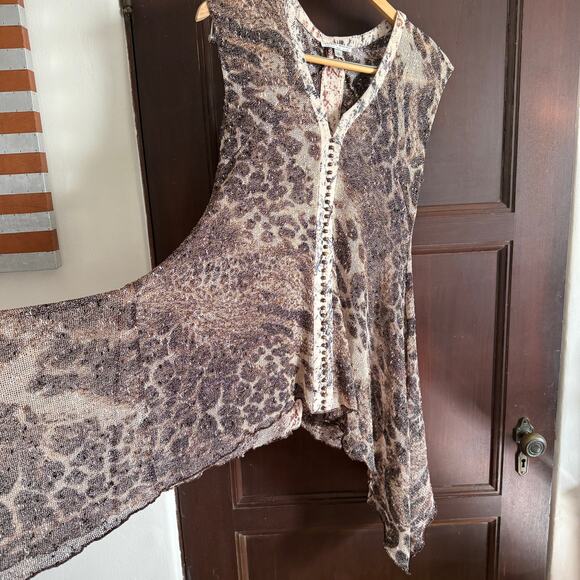 ALBERTO MAKALI Women Leopard Print Open Knit Nubby Tunic Top Handkerchief Medium - Picture 6 of 6